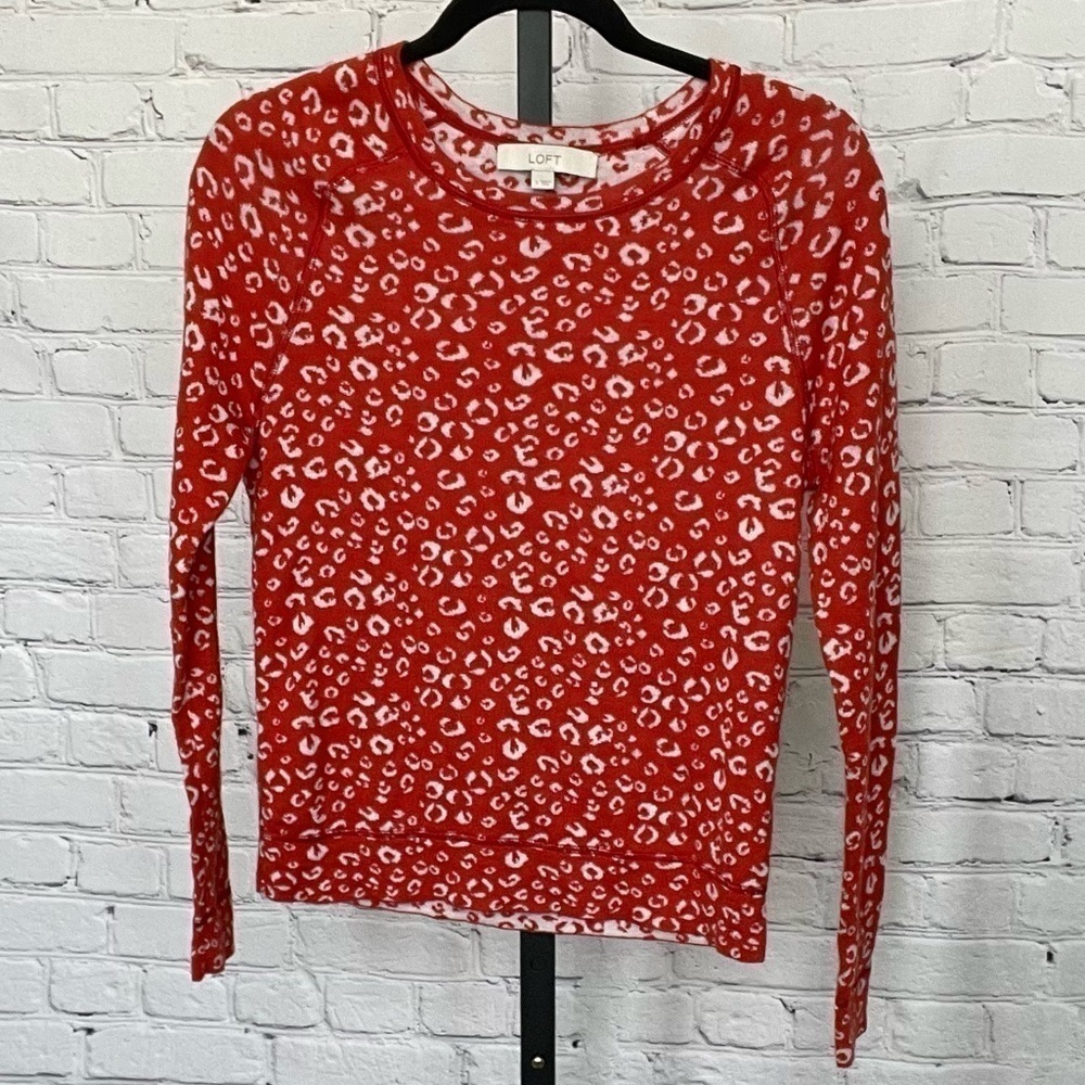 Loft Wool Blend Cheetah Print Orange Crew Neck Sweater Size Small